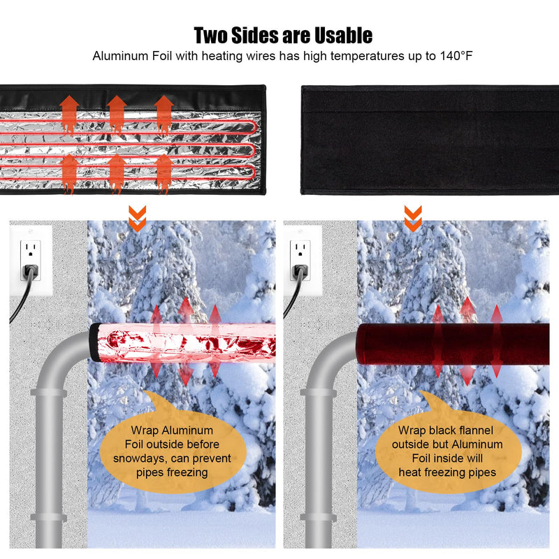 2 Pcs Heat Tape for Water Pipes, 38.5" x 6" Heat Blanket for Straight Water Pipe, 9.75’’ x 5.5’’ Heated Wrap for Turning/Curved Water Pipe, Heating Tape Pad 110V Max Temp 140°F Prevent Water Freezing