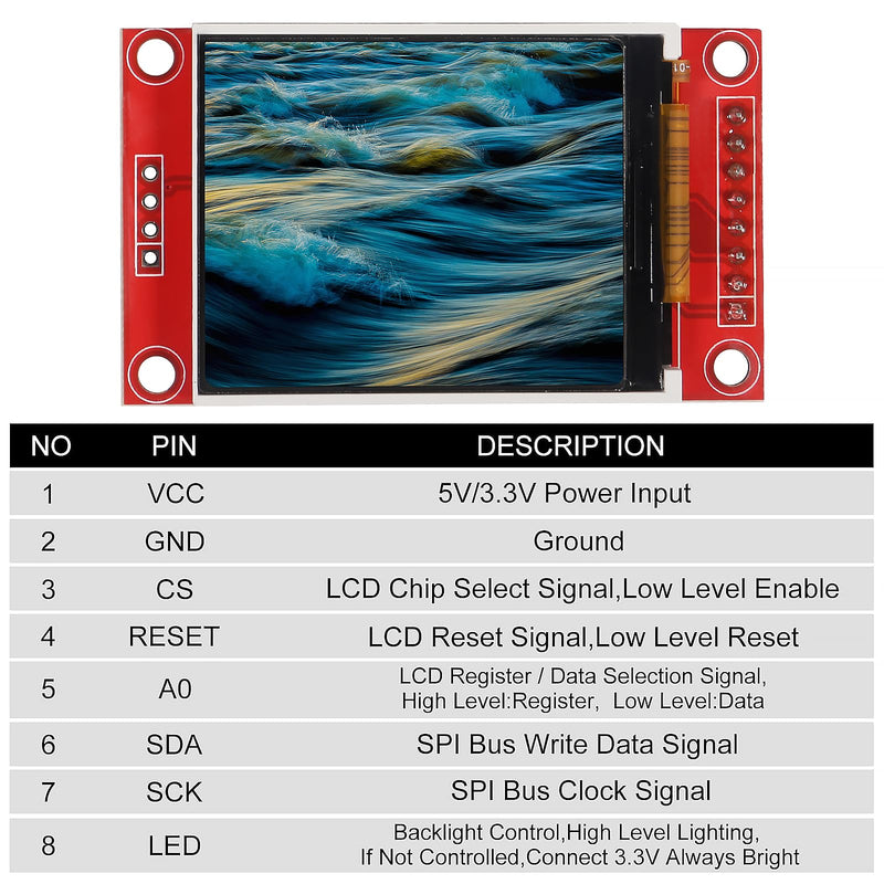2pcs 1.8" SPI TFT LCD Display Screen Module ST7735 128×160 TFT LCD Screen Shield 3.3V 5.5V 51/AVR/STM32/ARM 8/16 bit for Arduino