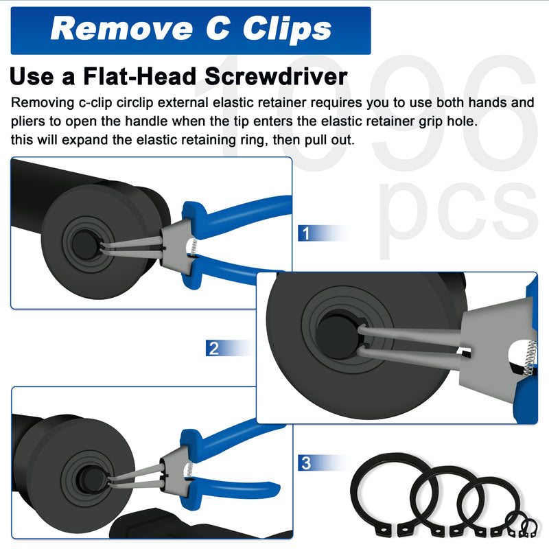 External Retaining Rings Assortment Kit, 1095 PCS Circlip Snap Retaining C-Clips Black Alloy Steel Rings and 1 PC Tweezers, Includes Sizes of M4-M28 1096pcs C-clip
