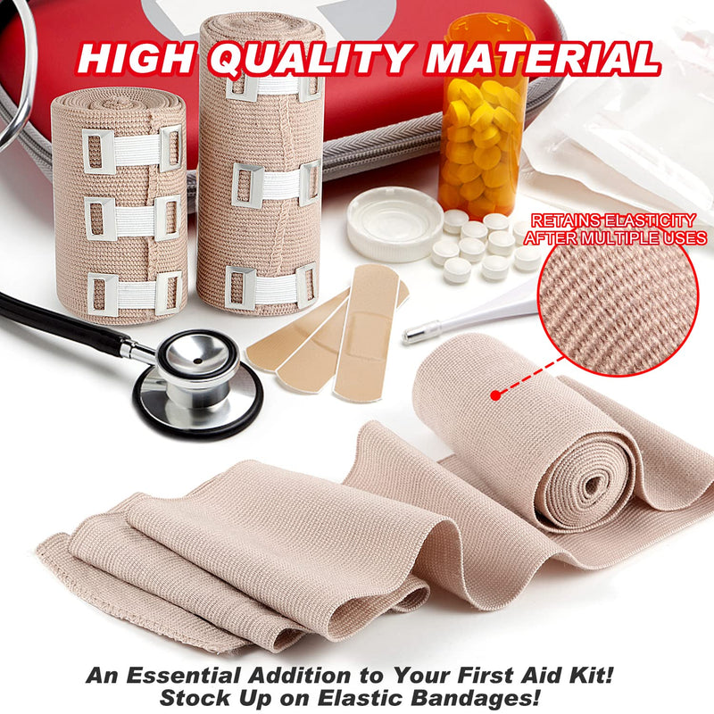 Elastic Bandage Wrap 4 Pack(2 X 3 + 2 X 4 Wide Rolls) + 24 Clips | Stretch Compression Bandage Stretches up to 15ft | Ideal for Medical, Sports, Sprains, Calf, Ankle & Foot 4 Count (Pack of 1)