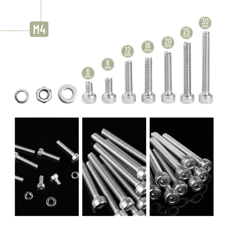 Mr. Pen- Nuts and Bolts Assortment Kit, 350 pcs, Stainless Steel, M4 Screws (7 Sizes 6-30mm), Hex Socket Head Cap Screws Assorted Nuts and Bolts Nut Bolt and Washer Assortment Bolt and Nut Assortment