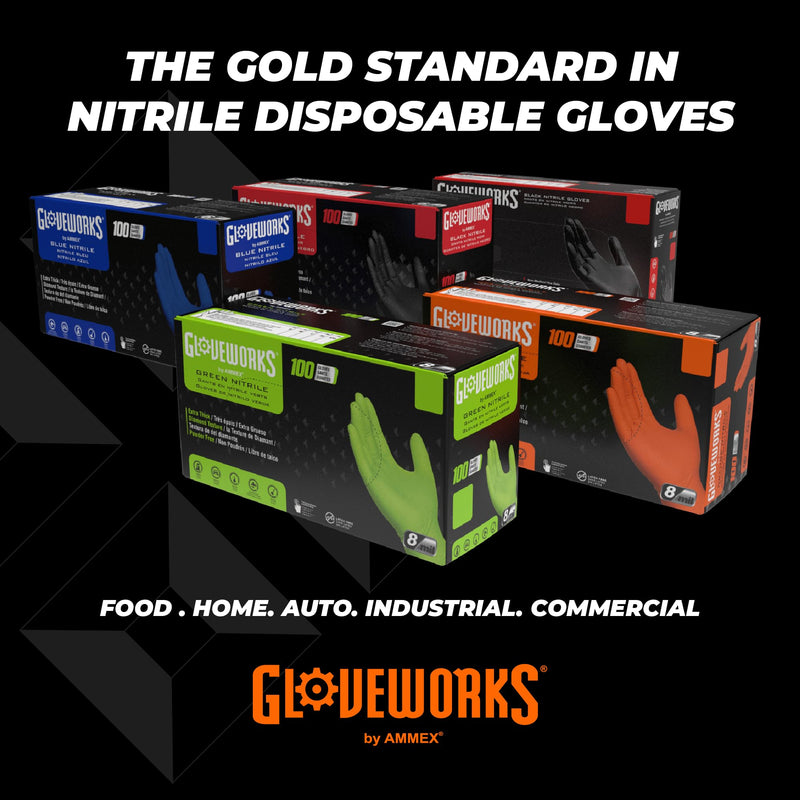 GLOVEWORKS HD Orange Nitrile Gloves, 8 mil Nitrile Disposable Gloves with Raised Diamond Texture, Mechanic Gloves Disposable X-Large (Pack of 100) Box of 100