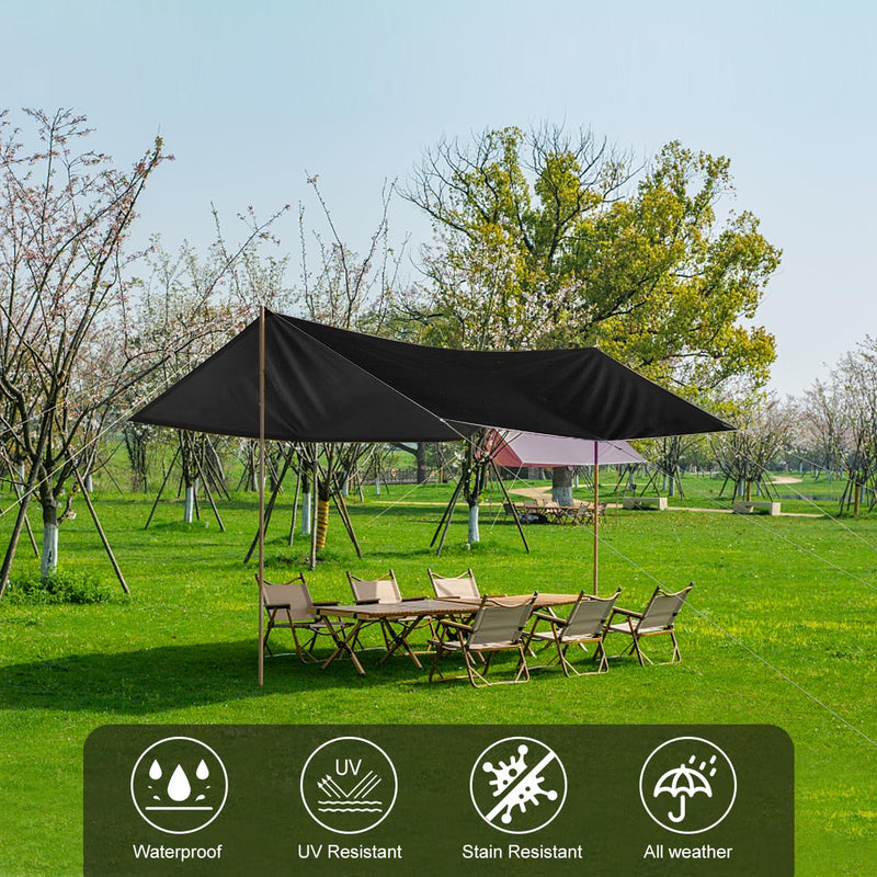 Black Waterproof Tarp Cover for Outdoor: Multi-Purpose Oxford Tarpaulin with Reinforced Webbing Loops for Camping Boat Pool Roof Tent - Durable and Tear Resistant (5ftx5ft) 5x5ft Black