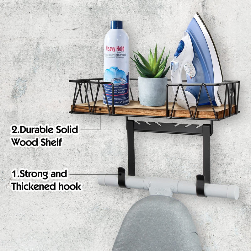 TJ.MOREE Ironing Board Holder Wall Mount - Laundry Room Iron and Ironing Board Hanger Laundry Room Decor Organization and Storage (T&V Shaped) Carbonized Black