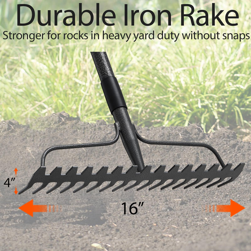Thatch Rakes for Lawns, Heavy Duty Metal Garden Rake with 17 Prongs, Adjustable Yard Rock Rake for Gardening Loosening Soil, Long Handle 60 Inches - NewNest Australia