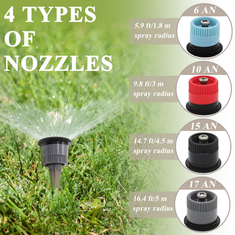 16Pcs Variable Arc Nozzle Replacement Pop Up Sprinkler Heads for Hunter, RainBird, Adjustable Irrigation Nozzle High Efficiency Orbit Pop-Up Sprinkler Heads for Garden Lawn (6AN, 10AN, 15AN, 17AN)