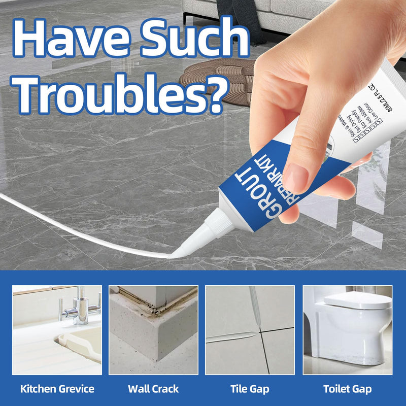 Tile Grout Repair Kit, 2 Pack White Grout Filler, Fast Drying and Waterproof Tile Grout Repair for Bathroom Shower Kitchen, Restore & Renew Tile Joints Line