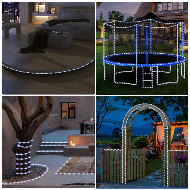 100FT Rope Lights Outdoor, Connectable Trampoline Lights 300LED String Lights Flexible Clear Tube Light Waterproof Rope Light 8 Modes for Camping Yard Pool Canopy Deck Home Outdoor Indoor Decor Cool White 100FT 300LED
