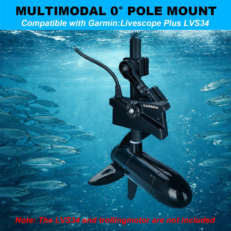 LiveScope Mount for LVS34 Transducer, 0 Degree Pole Mount Compatible with Garmin LiveScope Plus LVS34, Trolling Motor with Quick Ratchet Perspective Adjustment, Replacement 010-13228-03 For Garmin LVS34