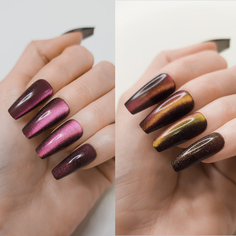 Hypnaughty Press On Nails - Ocean & Galaxy Cat Eye Coffin, Trendy & Salon Quality Reusable Nails With Kit