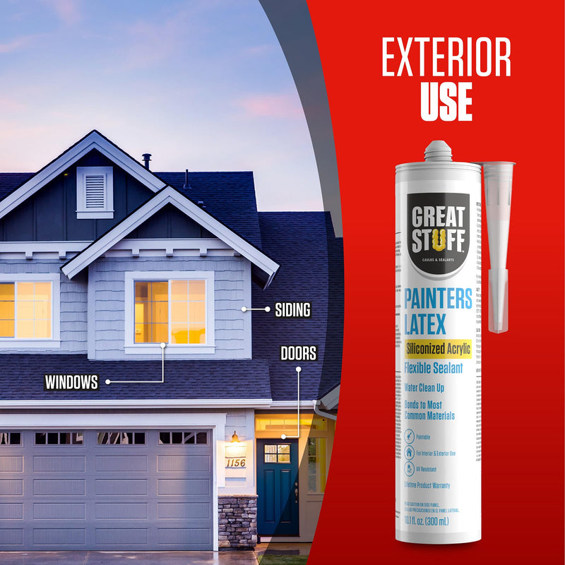 Great Stuff Acrylic Latex Paintable Caulking Sealant - White Caulk, Painters Caulk, Painters Latex Siliconized Acrylic Caulk, Paintable Caulk, White Caulking for Baseboards, Water Clean Up, 10.1 oz 1 Pack