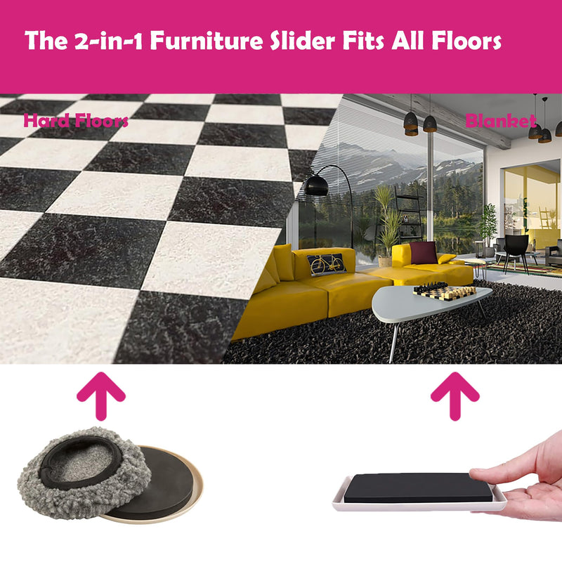 Furniture Lifter Sliders Mover Kit for Carpeted & Hard Floor Surfaces,Move Heavy Furniture Quickly & Easily,3-in-1 Moving System(1 Lifter Tool & 8 Sliders) 1+8 Beige round+4 socks