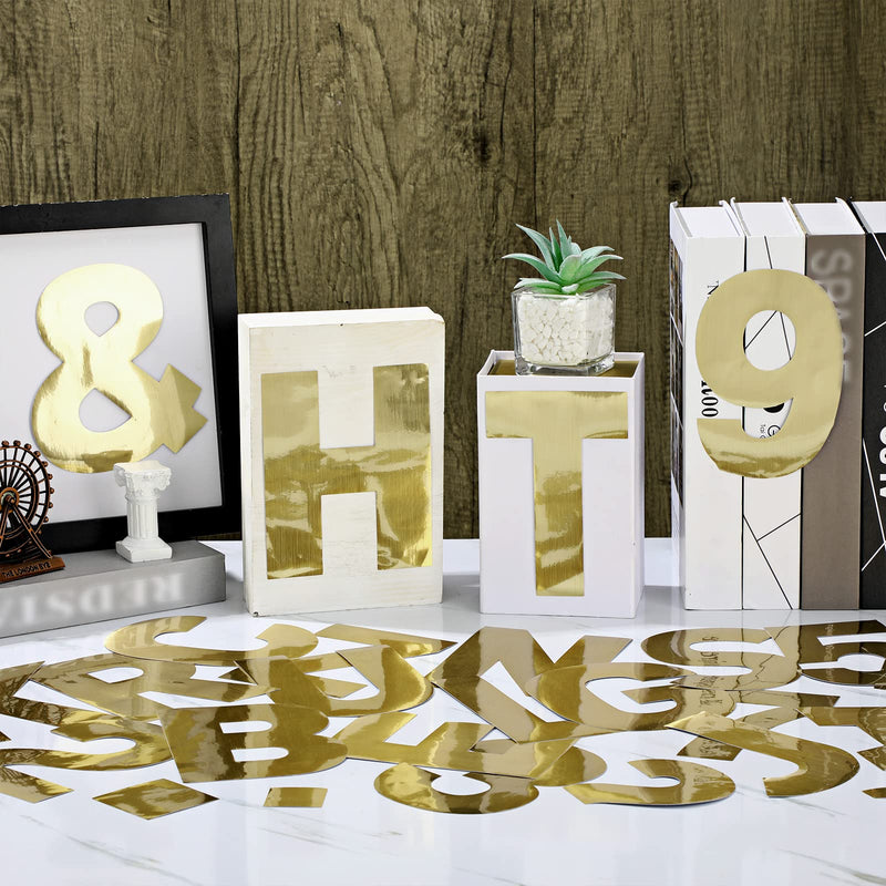 Seajan 184 Pcs 6 Inch Large Letter Stickers for Party Backdrop DIY Art and Craft Vinyl Self Adhesive Big Font Letters Number Stickers for Classroom Window Door Home Party Decor(Gold) Gold