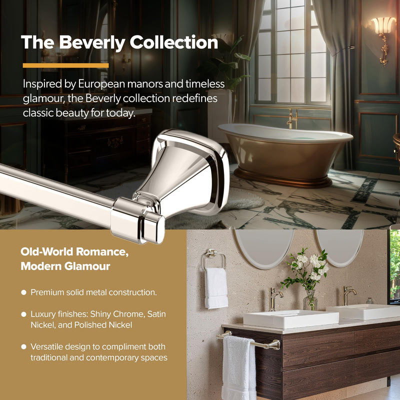 Gatco 5515SN Beverly Robe Hook, Satin Nickel, Wall-Mounted Bathroom Hook for Robes, Towels, and Clothing, Durable Metal Luxury Design Traditional Satin Nickel