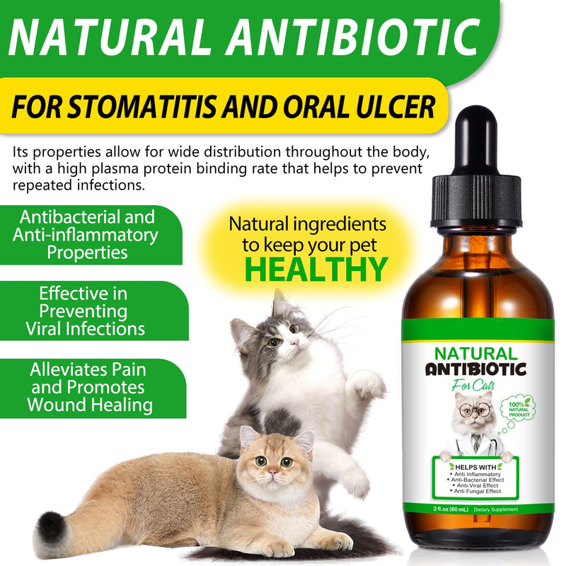 Natural Antibiotic for Cats - Broad Spectrum Herbal Remedy for Infections & Inflammation, Supports Immune System & Allergy Itch Relief, Chemical-Free Liquid Formula for All Breeds, 2oz