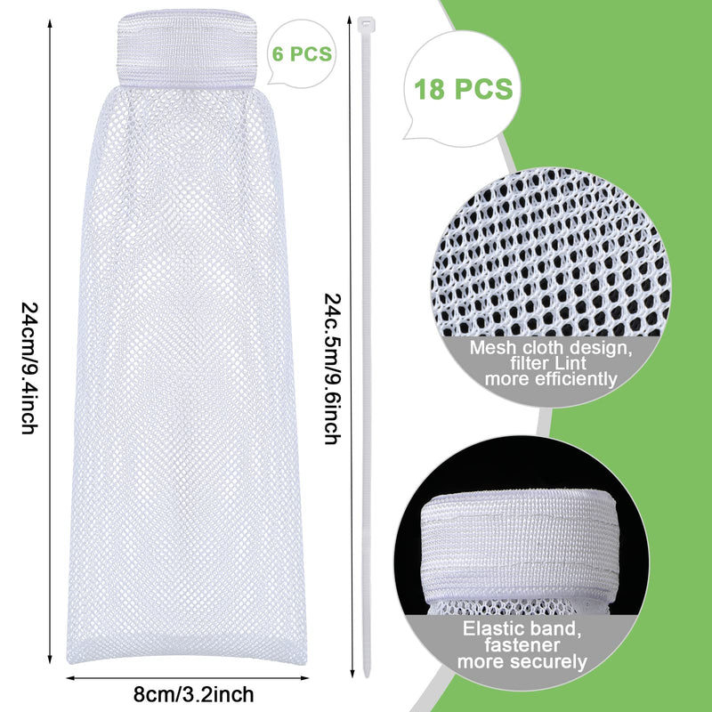 24 Pieces Lint Traps and Cable Ties Set 6 Nylon Mesh Lint Trap for Washing Machine Discharge Hoses Washer Hose Lint Traps and 18 Cable Ties Fits Most Washing Machines (White) White