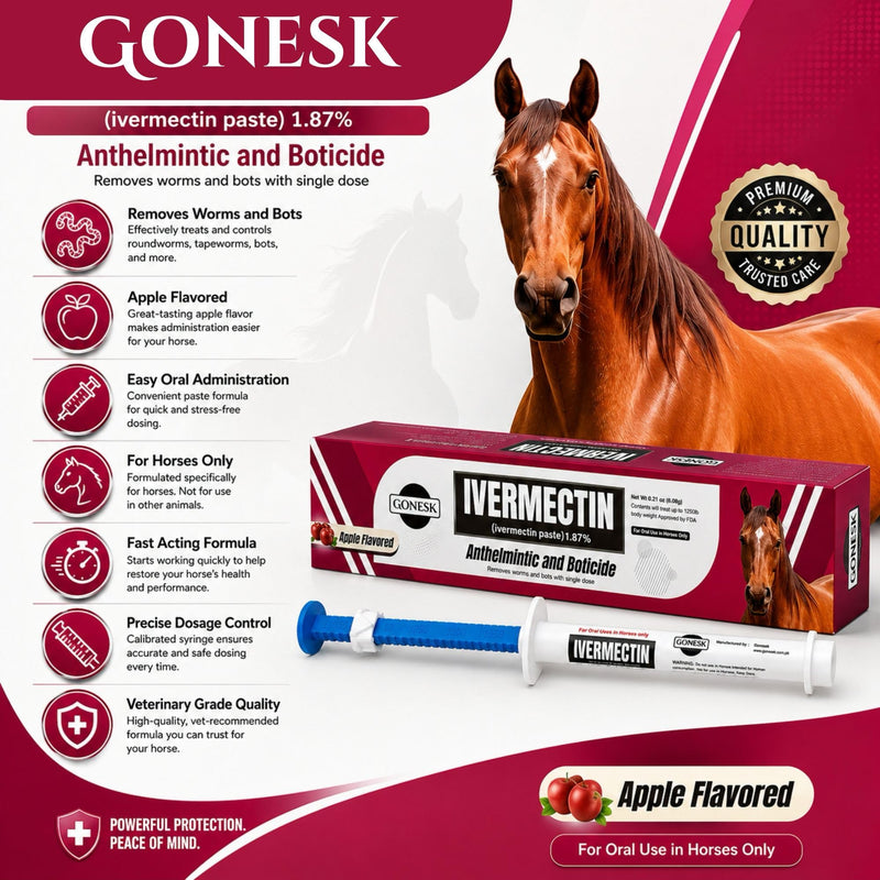 Horse Paste Gel 1.87% - 6.08g Tube Apple Flavor- for Horses Only (3 Pack)