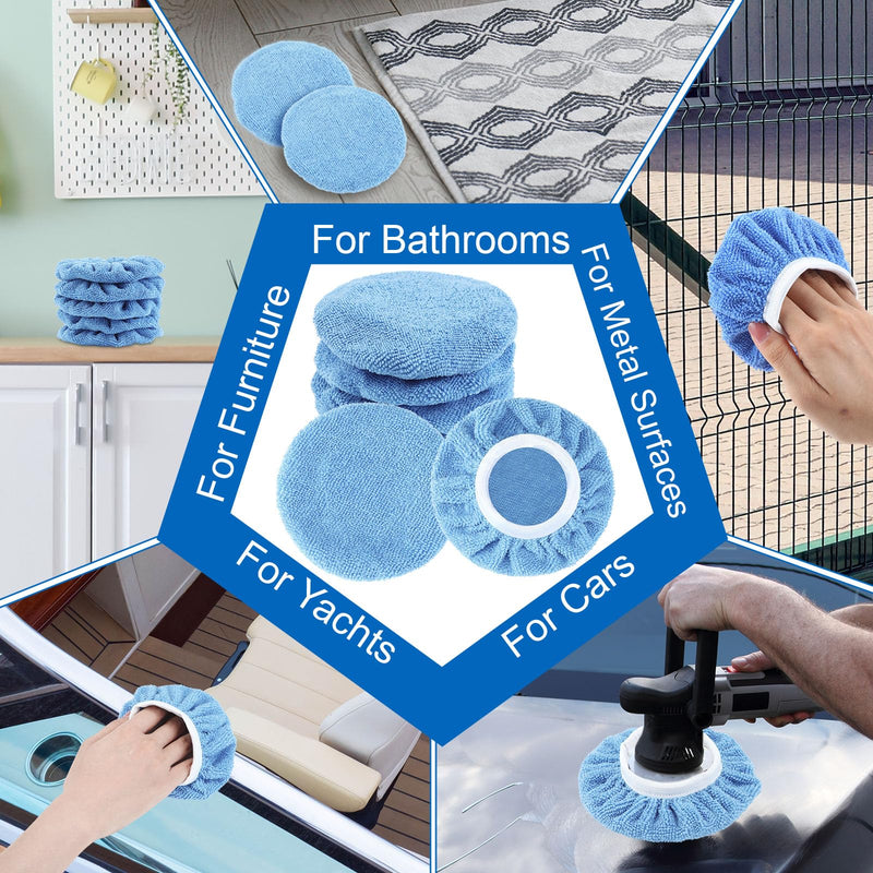 Tallew 60 Pcs Car Orbital Buffer Polisher Pad Bonnets 5-6 Inch Microfiber Polishing Bonnets Pads for Car Waxing Polishing (Blue) Blue