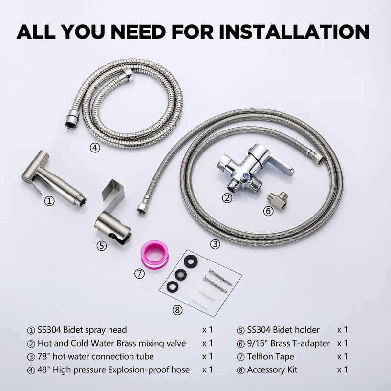 Stainless Steel Bidet Sprayer for Toilet, Handheld with Cold & Hot Explosion-Proof Water Hose, Cloth Diaper Sprayer, Bathroom Jet Sprayer Kit, Great Water Pressure for Bathing Pets（Silver） Sliver