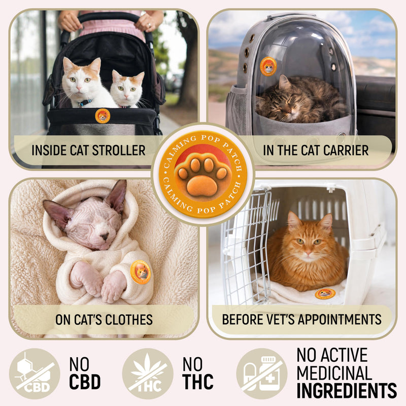 Granatan Calming Pop Patch for Cat Travel, Pheromone Diffuser for Cats, Reduces Anxiety and Stress-Related Behaviors, for Carrier, Vet Visits, Pet Travel Support, Long-Lasting, No Electricity Needed