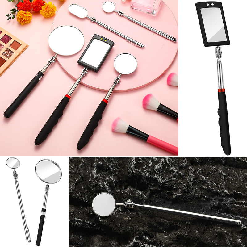 5 Pieces Telescoping Inspection Mirror Round Mirror Stainless Steel Inspection Tool with Long Handle for Check The Condition of The Vehicle, Observe The Eyelashes, Mouth Small Parts (Popular Style) Popular Style