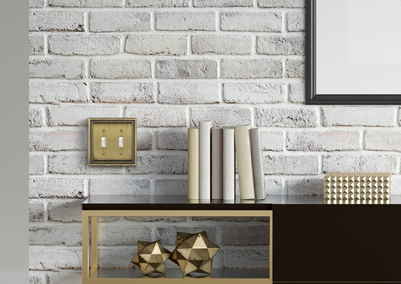 Henne Bery Sunken Pearls Heavy Duty Decorative Wall Plate Switch Plate Outlet Cover (Double Toggle, Antique Brass) Double Toggle