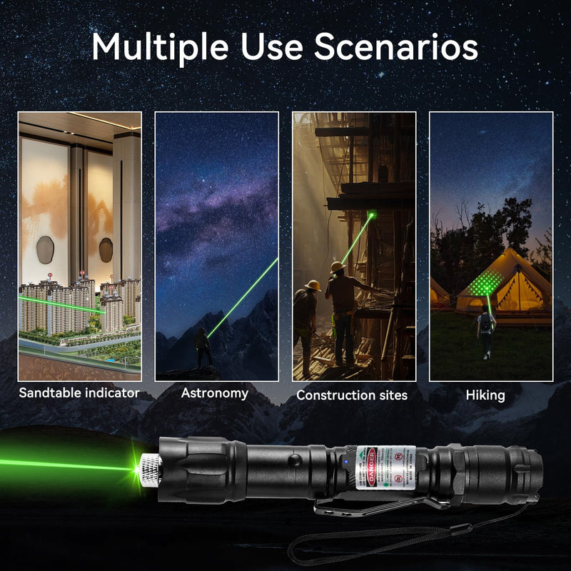 Green Light Flashlight, Long Range Dot Beam Pen Tactical Flashlights with Star Cap Adjustable Focus, Rechargeable for Outdoor Use, TV/LED/LCD Screens, Astronomy, Camping and Presentations 1