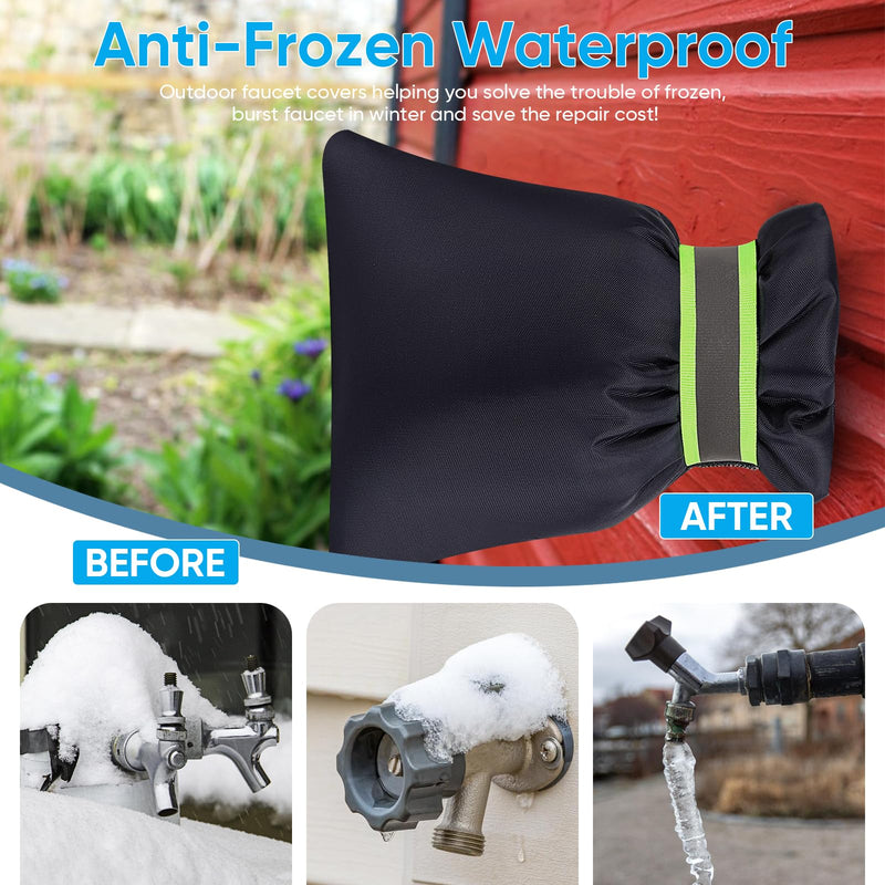 Outdoor Faucet Cover for Winter - Pro 7.1''W x 9.8''H Water Socks Freeze Protection Pipe Insulation Reusable Waterproof Insulated Spigot backflow Cover, Black (2) 2