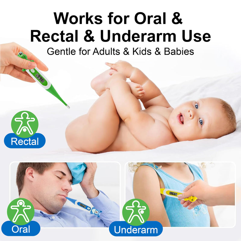 Digital Thermometer for Adults & Kids, Cartoon Design Oral Thermometer for Babies, Accurate Body Temperature Reading in 60 Seconds,with Fever Alert Sound Feature - 3 Pack