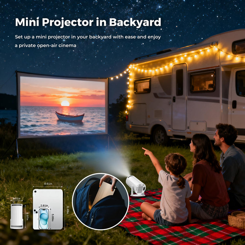 Mini Portable Projector Support 4K, 200 Ansi Outdoor & Home Movie Projector with WIFI and Bluetooth, Automatic Keystone Correction, 180°Rotatable, Compatible with HDMI USB PC Laptop