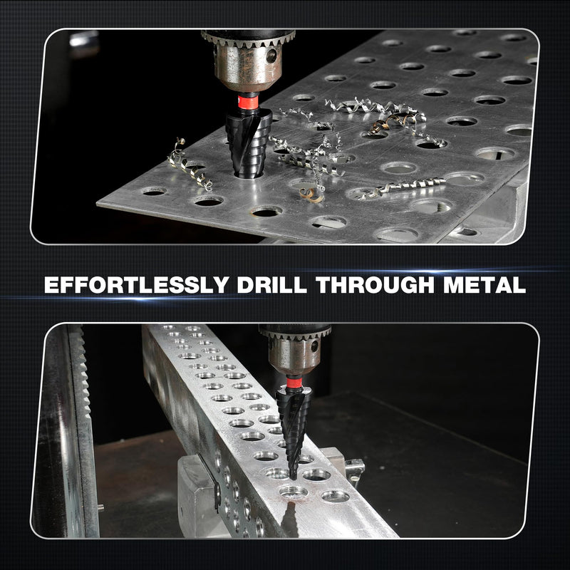 EZARC Step Drill Bit for Metal (1/4"- 1-3/8")，M35 Cobalt Step Drill Spiral Flute Unibit Wear-Resistant AlTiN Coated, 5/16" Thickened and 1/4" Hex Shank for Stainless Steel, Aluminum, Plastic 1/4"- 1-3/8"