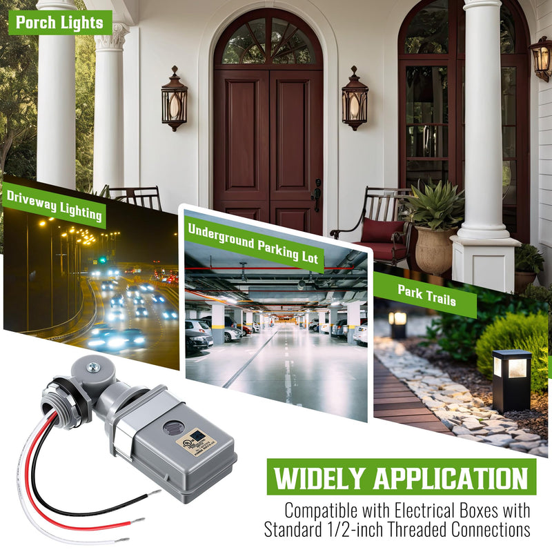 2 Pack Photocell Sensor for Outdoor Lights, 120VAC 50/60 Hz Photocell IP54 Waterproof, Swivel Mount Photocell, Dusk to Dawn Sensor Photoelectric Switch for Back Yard Lightening