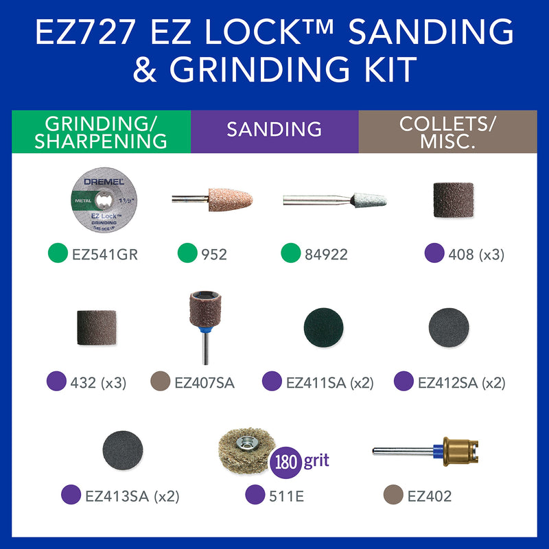 Dremel EZ727-01 EZ Lock Sanding & Grinding Rotary Tool Accessories Kit, 18-Piece Assorted Set - Perfect for Detail Sanding and Sharpening New Model