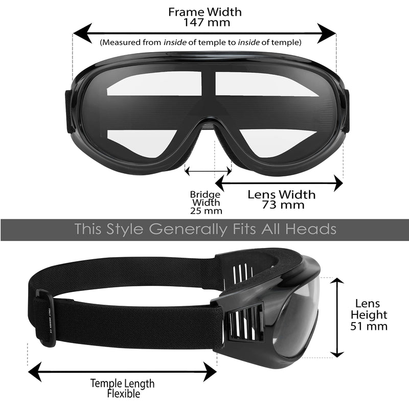 Bikershades Motorcycle Goggles Adjustable Cover Fit Over Protective Foam Outdoor Sports 180 Wrap Unisex Smoke Clear Yellow HD