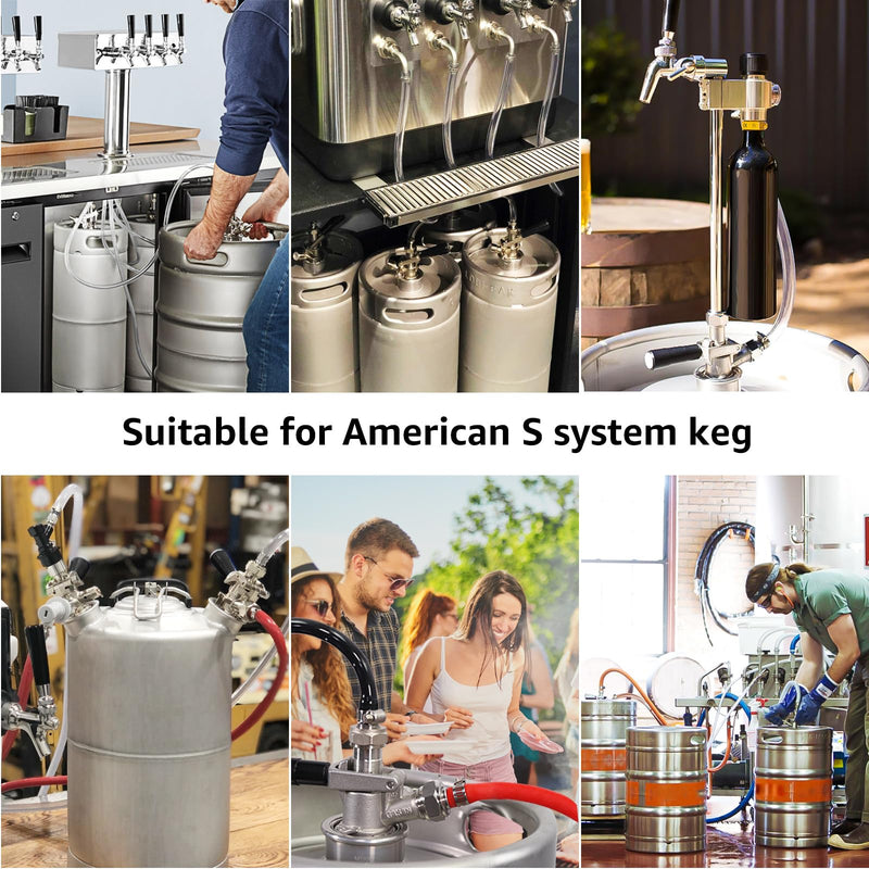 All 304 Stainless Steel Keg Coupler - Sankey D System Beer Keg Tap Dispenser for ID 5/16" Beer Line CO2 Tubing, Kegerator Tap with 2 Hose Clamp, Kegerator Replacement Parts, Kegerator Accessories All Stainless Steel