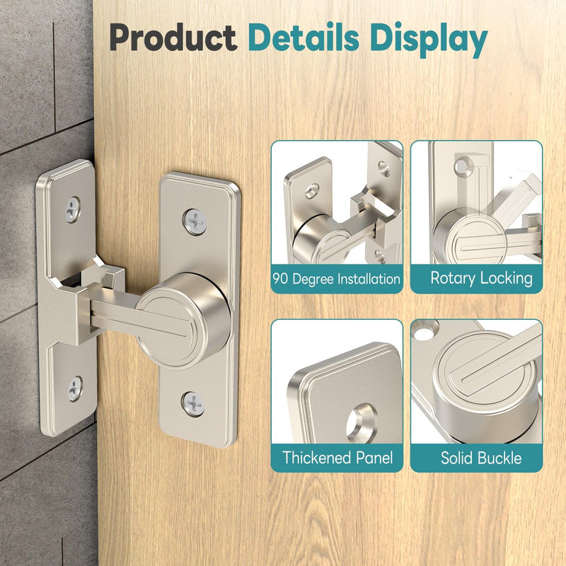Heavy Duty 90 Degree Barn Door Lock, Zinc Alloy Security Sliding Door Latch for Barn, Garden, Bathroom, Fence, Shed - Anti-Rust and Robust (Nickel-2 Pcs) Nickel-2 Pcs