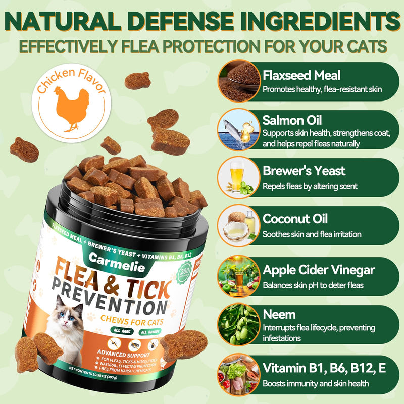 Natural Antibiotics+Flea and Tick Treats for Cats Bundle-200 Each-Cat Antibiotics with ProbioticsCat Antibiotics for Allergy Relief, Urinary Tract Support, Itch Relief, and Immune Support