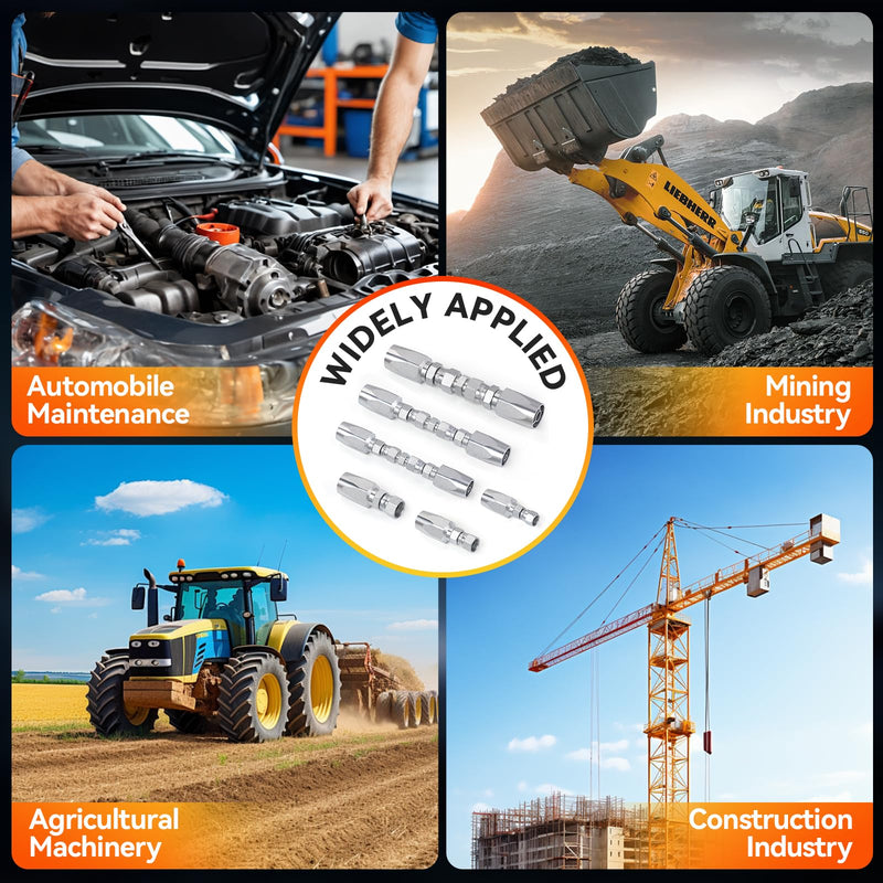 3Pcs Hydraulic Hose Field Repair Kit, 1/4", 3/8", 1/2" Inner Diameter and 6Pcs Small Repair Parts, Reusable, 08 (R2) 2-Wire Reusable Hydraulic Repair Fittings (3 Sizes and 6 Repair Parts) 1/4", 3/8", 1/2" and 6 Repair Parts