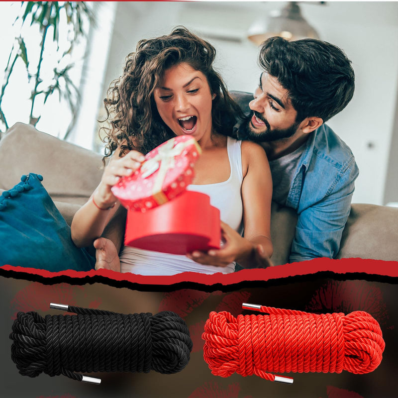 4 Pcs Valentine Soft Silk Rope Twisted Trim Cord Nylon String Bracelet Set Include 2 Skin Friendly Rope and 2 Adjustable Bracelet 32.81 ft Ankle Cuffs Accessories(Black, Red) Black, Red
