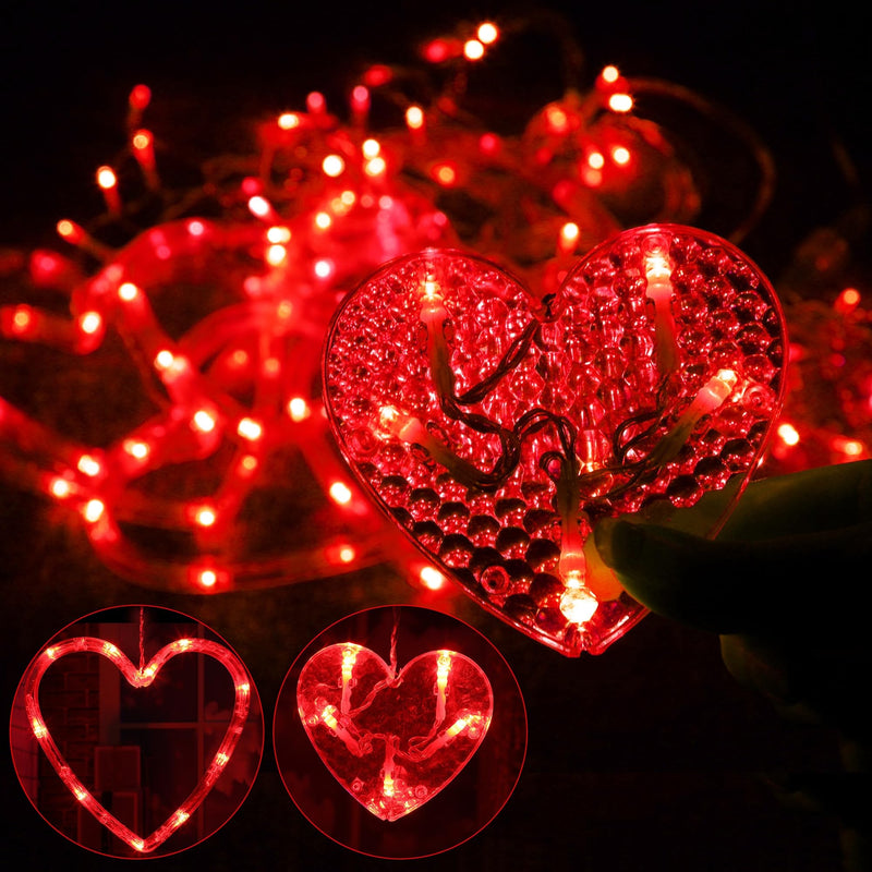 Valentine's Day Red Curtain Lights with 12 Hearts，138 LED Heart-shaped String Lights 8 Lighting Modes，Plug in Waterproof Valentines Day Lights for Indoor Outdoor Party Wedding Valentine's Day Decor