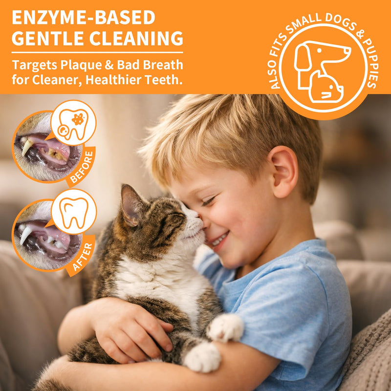 Cat Dental Kit with Salmon Flavor Toothpaste 1.06 oz | Enzymatic Cat Toothpaste, Includes Toothbrush & Finger Brush | Gentle Plaque & Breath Care 0.35 Fl Oz (Pack of 3)