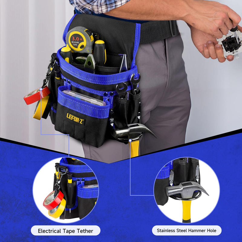 Tool Belt,Magnetic Tool Pouch,14-Pockets Tool Belts for Men,Detachable & Adjustable Tool Pouch belt for Electrician,Carpenter,Construction,Work Apron,Utility Belt,Black-Blue Black&blue