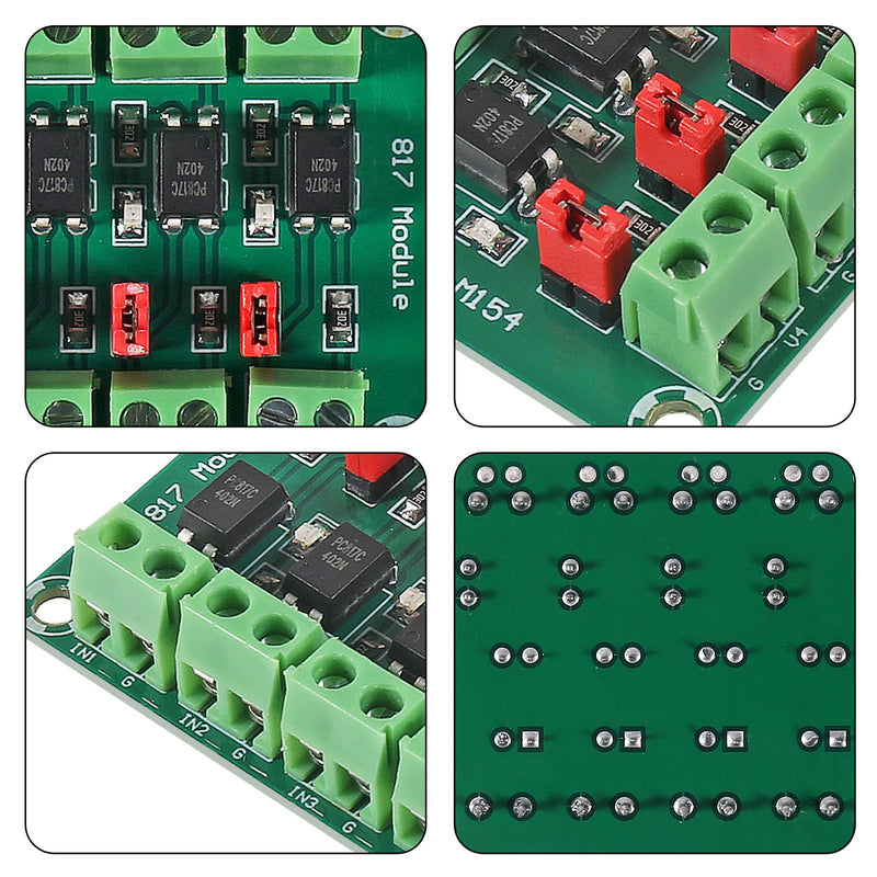 4pcs PC817 4 Channel Optocoupler Isolation Board Voltage Converter Adapter Module 3.6-30V Driver Photoelectric Isolated Module 817 Voltage Isolation Module