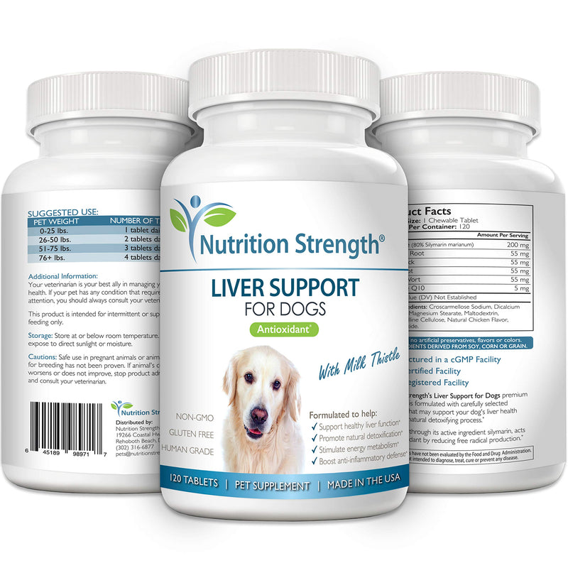 Liver Support for Dogs to Promote Natural Detoxification, with Milk Thistle for Dogs, Dandelion Root, Yellow Dock, Nettle Root, St. John's Wort & Coenzyme Q10, 120 Chewable Tablets - PawsPlanet Australia