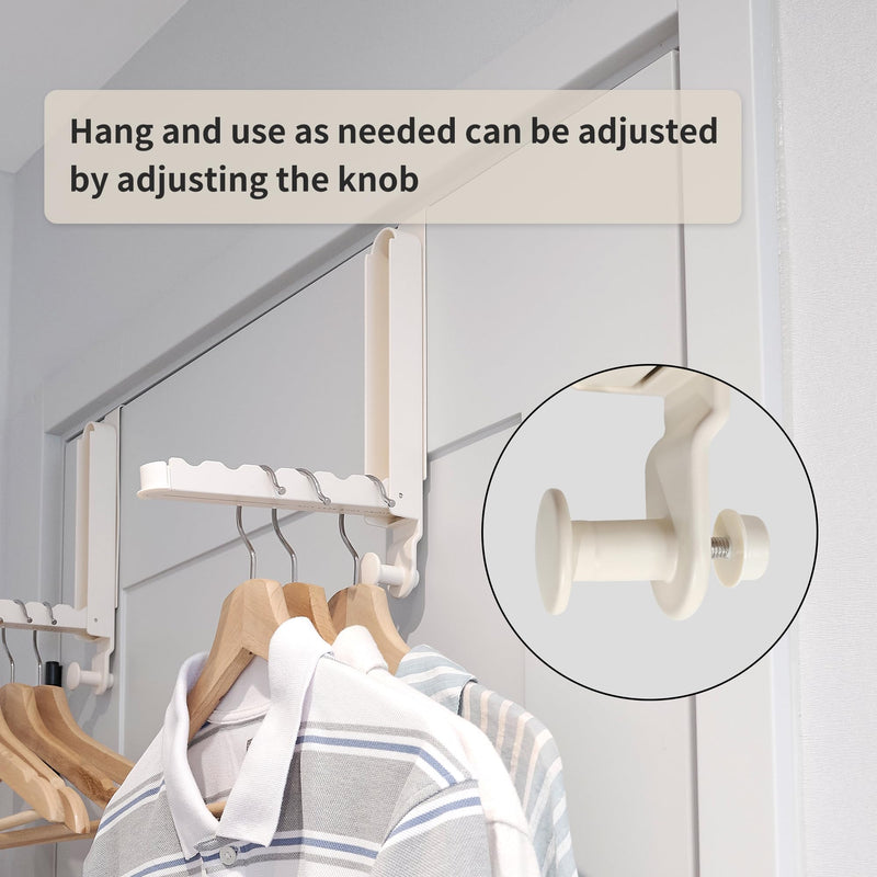 Over The Door Hooks Hanger Fit Door up to 1 3/4" Optimal 1pc,Over The Door Hanger with Retractable Rod,Foldable Over The Door Drying Rack for Laundry Bathroom Bedroom (Milky White, 1 Pack) Fit 1 3/4" Door Milky White