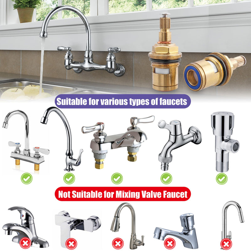 Yakamoz Brass Faucet Cartridge Replacement, 2Pcs Hot and Cold Ceramic Disc Cartridge Quarter Turn Sink Faucet Valve Stem Replacement Parts for Kitchen Bathroom Faucet Repair, G1/2" Thread Size