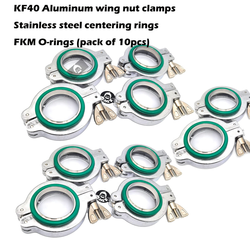 KF40 Alumiunum Wing nut clamp w/SS Centering Rings FKM O-Rings (10sets) KF40 Al 10 sets