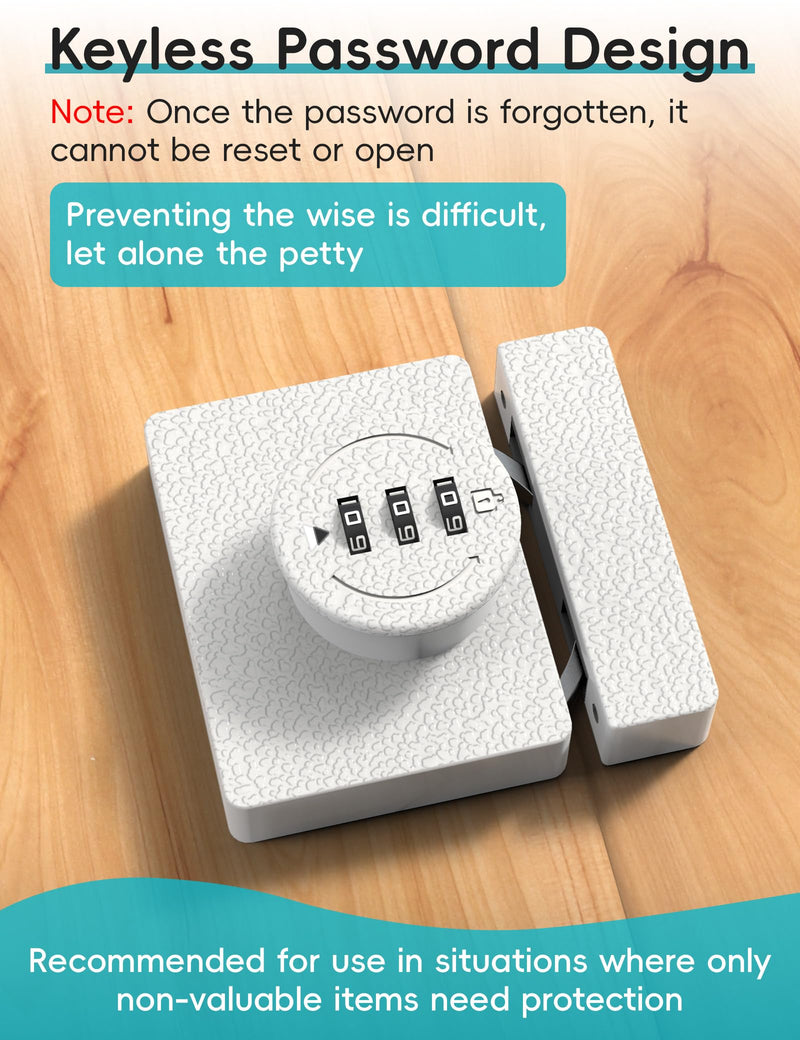Keyless Combination Cabinet Lock, Anti-Pry 3-Digit Security for Swinging/Sliding Door, Drawer, Cupboard, Locker, Closet, Child Safety, Easy Installation (White, 2 Pack) White