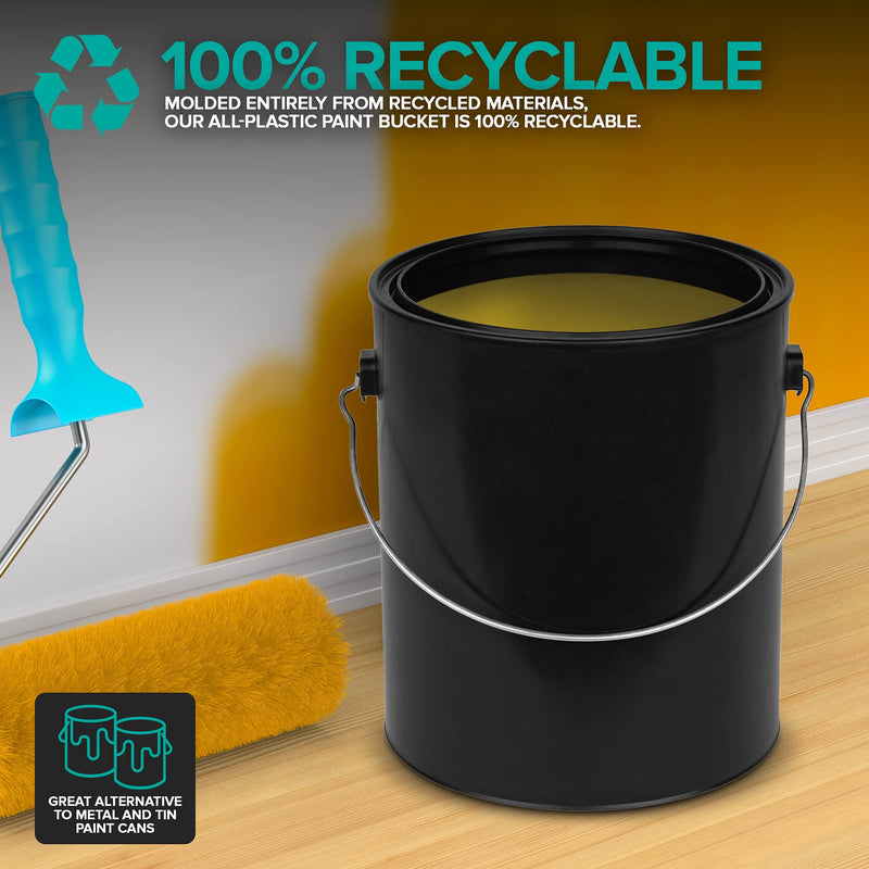 All-Plastic Paint Can (2 Pack) - Gallon Bucket with Metal Handle - Small Bucket with Airtight Seal - Rust Proof Plastic Paint Container with Lid - Reusable Paint Storage Container - Stock Your Home 2