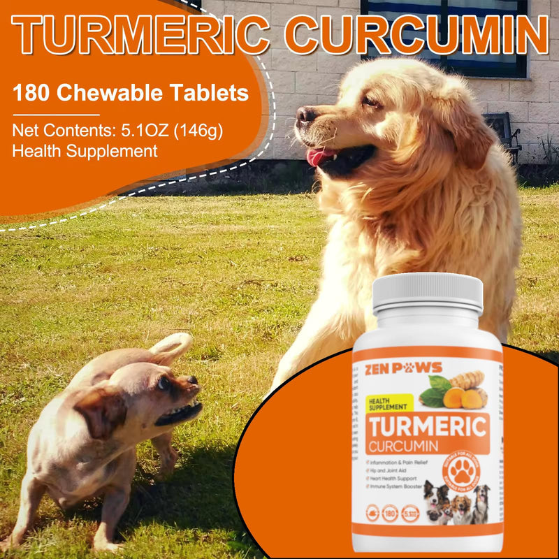 Turmeric for Dogs – 180 Chewable Tablets – Hip and Joint Support with Curcumin & Piperine – Joint Supplement, Anti Inflammatory & Mobility Support, Allergy & Itch Relief - Duck Flavor with Salmon Oil